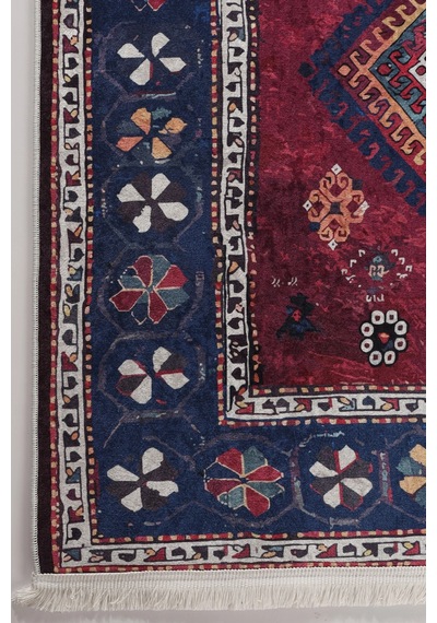 Blghome Geleneksel Motifli Modern Halı Dekoratif Kilim Kırmızı - Mavi