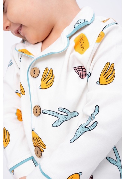 Miniğimin Cicileri Kaktüs Baskılı Karakterli Düğmeli Unisex Çocuk Pijama Su Yeşili