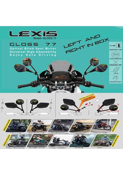 Lexis Gloss 77 Universal Optik Dış Bükey Geniş Açılı Motosiklet Kör Nokta Aynası