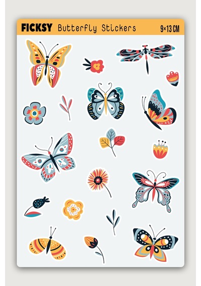 Iskandinav Kelebek Sticker Seti - 19 Adet Etiket Çıkartma Diğer