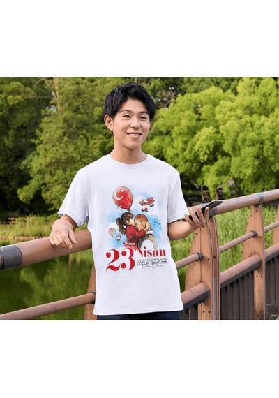 Alpşan Ticaret 23 Nisan Bayram Baskılı Çocuk Yetişkin Beyaz Tshirt Beyaz