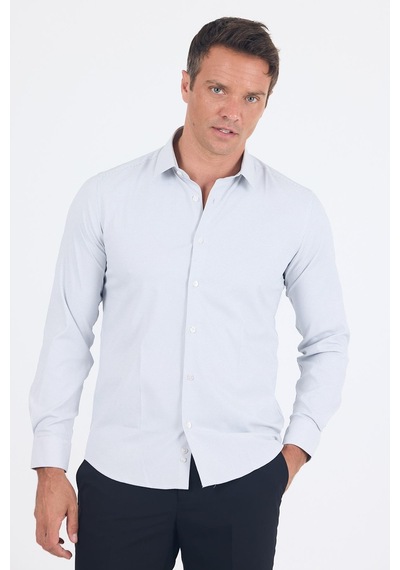 İmza Beyaz Uzun Kol Sert Yaka Cepsiz Easy To Iron Slim Fit Esnek Gömlek 1004250233 Beyaz-mavi