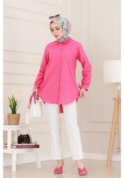 Sevitli Taş Detaylı Hilal Tunik-fuşya-4957 Fuşya