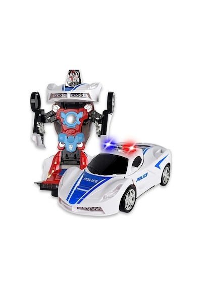 Transformers Robota Dönüşen Işıklı, Sesli, Sensörlü Oyuncak Polis Arabası Ferrari Model Beyaz