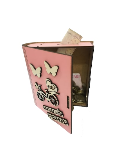 Kişiye Özel Dekoratif Ahşap Prenses Kitap Kumbara - Tipbox