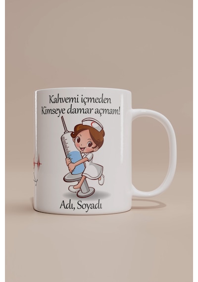 İsme Özel Hemşire Temalı Kupa Bardak Beyaz