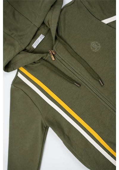 Adisia Unisex Bebek Yeşil Sarı Beyaz Çizgili Kapüşonlu Mevsimlik Eşofman Takımı Yeşil