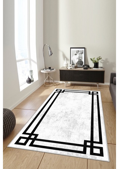 West Home Dijital Baskı Yıkanabilir Kaymaz Taban Salon Halısı Mutfak Halısı Yolluk Wh 422 White