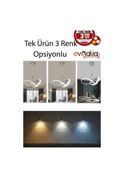 Power Led Avize Mutfak Koridor Çocuk Oturma Yatak Odası 3 Renk Gün Işığı-beyaz-sarı Işık -krom Gövde Krom