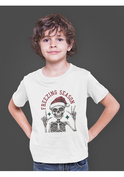 Bumeta Noel Temalı Christmas Freezing Season Çocuk Tişört T-shirt Beyaz