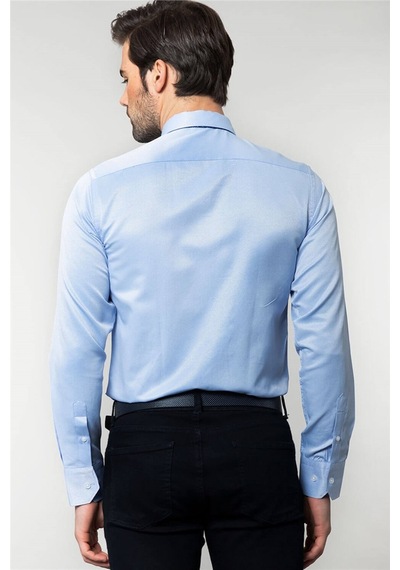 Tudors Modern Slim Fit Dar Kesim Armürlü Erkek Gömlek-4186 Mavi