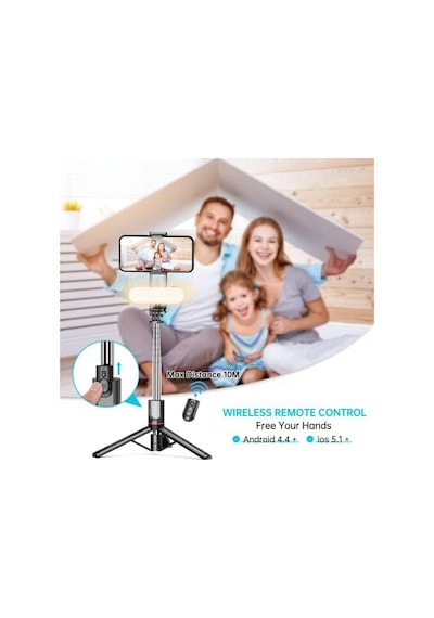 Çıkarılabilir Dolgu Işıklı Sabit Selfie Çubuğu Tripod, İphone, , , Ve Diğer Akıllı Telefonlar İçin Kablosuz Uzaktan Kumandalı 360 Dönebilen Genişletilebilir Cep Telefonu Tripodu