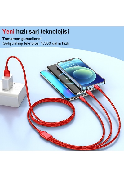 3'ü 1 Arada Cep Telefonu Veri Kablosu 6a Cep Telefonu Şarj Kablosu Red