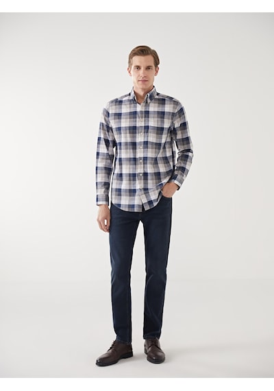 Lcwaıkıkı Classic Bej Regular Fit Uzun Kollu Ekose Poplin Erkek Gömlek