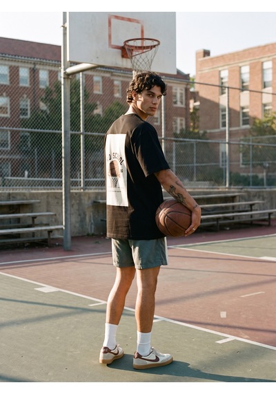 Black Nova Oversize Baskılı Unisex Tişört Basketball 86 Black Siyah