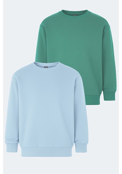 Slazenger Logan 2 Li Set Unisex Çocuk Yeşil - Mavi Sweatshirt Yeşil - Mavi