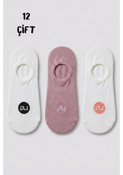 Allunique Penye Pamuk 12'li Koyu Pembe Asorti Görünmez Sneaker Çorap Açık Pembe - Beyaz