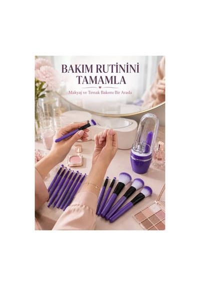12 Li Mor Makyaj Fırça Seti Ve Tırnak Bakım Seti Manikür Pedikür Malzemeleri Avantajlı İkili Bakım S
