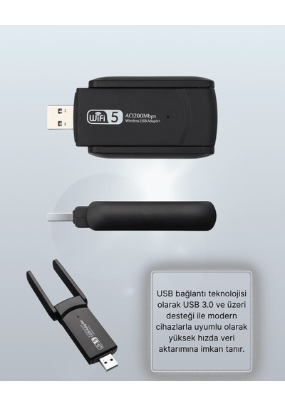 Yüksek Hızlı 1200 Mbps Çift Bant Usb Wifi Adaptör Güçlü Sinyal, Geniş Uyumluluk Najmaddin 42298767