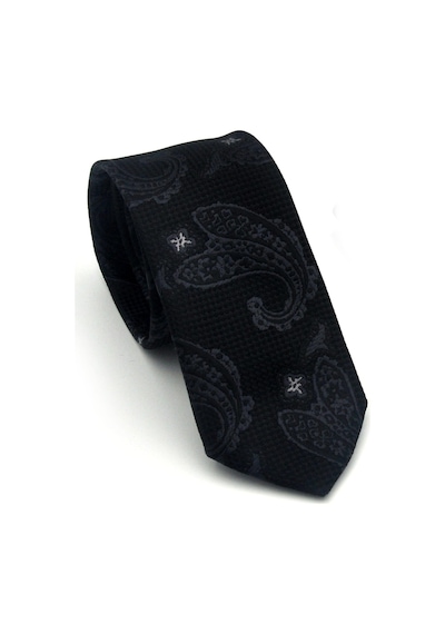 Gaffy Gri Şal Desenli Siyah Dokuma Kumaş Mendilli Slim Fit Kravat // Sdk-2604-3 Gri