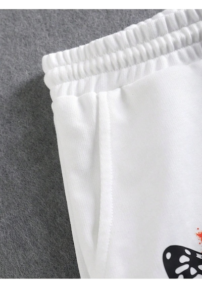 Skull Letter Graphic Drawstring Waist Eşofman Altı Beyaz