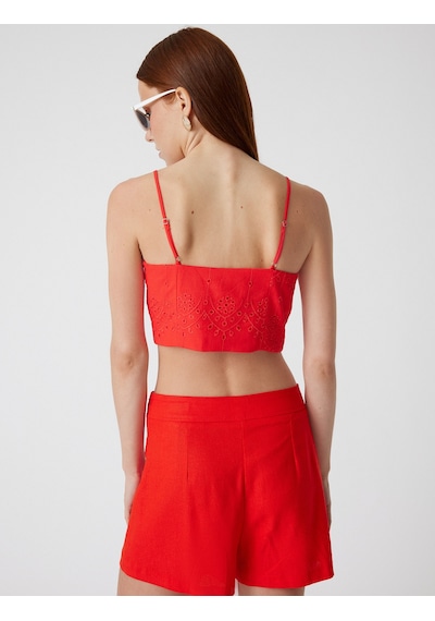 Koton Fistolu Büstiyer İnce Askılı Crop Slim Fit Kırmızı 4sak30090pw