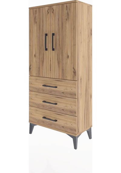 Arges Dolap 3 Raflı 3 Çekmeceli 2 Kapaklı 60x30x134 Çam-çam Çam