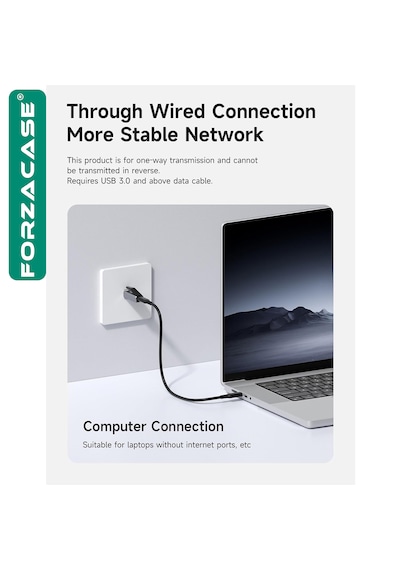 Forzacase Tablet Telefon Pc İçin Taşınabilir Type-c To Rj45 Ethernet Adaptörü - Fc1169