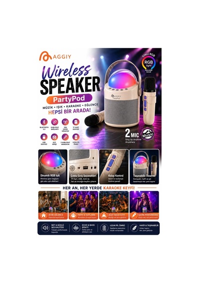 Zenvia Partypod Bluetooth 5.3 Destekli Çok Fonksiyonlu Kablosuz Mikrofon Ve Hoparlör Znv2026