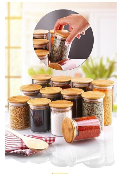 Bambu Kapaklı 12'li Baharatlık Seti ŞEffaf