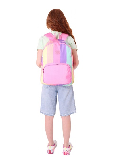 Kaukko Rainbow Kız Çocuk Üç Bölmeli İlkokul Ve Ortaokul Çantası - Pembe Çok Renkli Çizgili - K1802 Sarı - Pembe