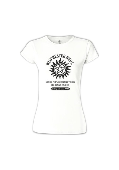 Supernatural - Winchester Bros. Beyaz Kadın Tshirt 001