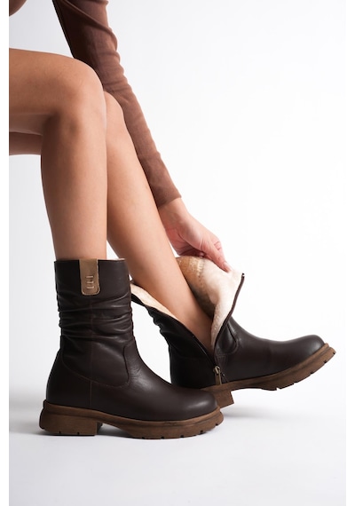 Analin Shoes Kadın Hakiki Deri İçi Kürklü Körüklü Bot Kahve
