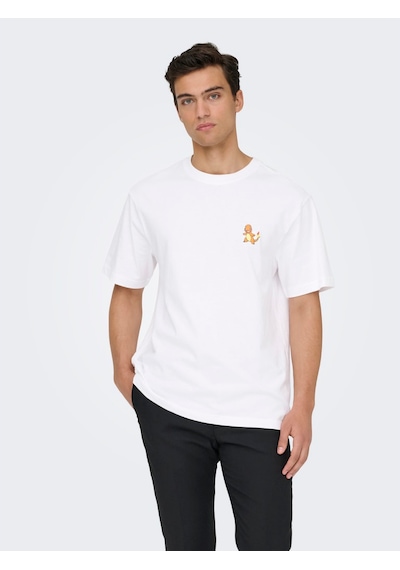 Only & Sons Pokemon Life Erkek Beyaz Tişört 22037659-bwr