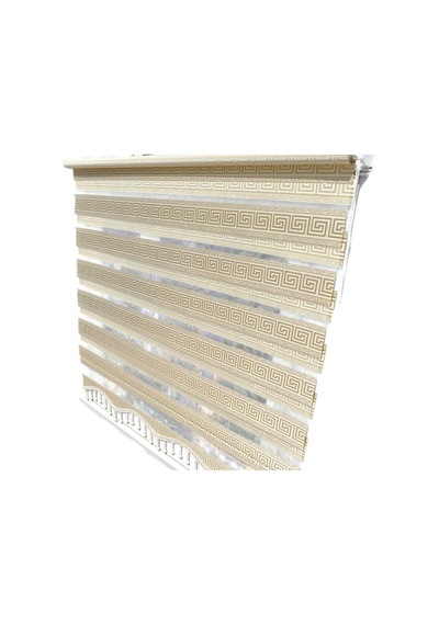 Krem Renk Sarı Gold Sim Detaylı Boncuklu Zebra Stor Perde Krem - 97268369 Krem