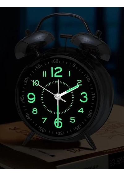 Valkyrie Akar Saniyeli Büyük Boy Nostaljik Analog Çalar Saat - Fosforlu Işıklı Alarmlı Yüksek Ses Hediyelik Saat Siyah