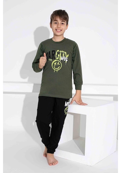 Tarık Erkek Çocuk Desenli Uzun Kollu Pijama Takımı-944 Yeşil