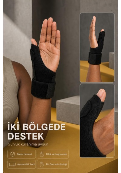 Metal Destekli Başparmak Destekli El Bilekliği Ateli De Quervain Sarı