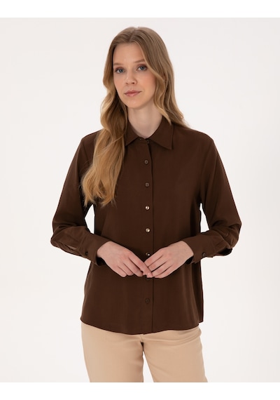 Pierre Cardin Kadın Koyu Kahverengi Gömlek Desenli 50318219-vr084 Koyu Kahverengi
