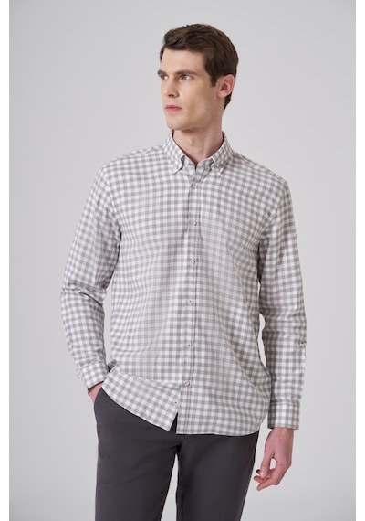Morven Erkek Gri Pamuk Trend Kareli Regular Fit Düğmeli Yaka Gömlek 26ms004014100 Gri