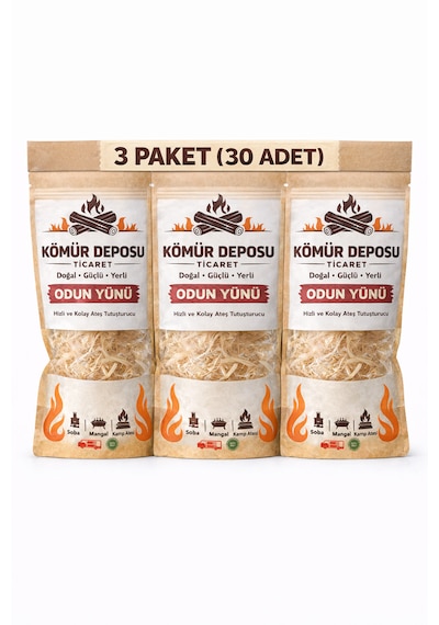 Odun Yünü Kolay Ve Hızlı Ateş Tutuşturucu 3 Paket 30 Adet