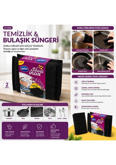 Myclean-467507 Mgc-04 Temizlik Ve Bulaşık Süngeri 2 Adet Sihirli İnox - 24'li Paket