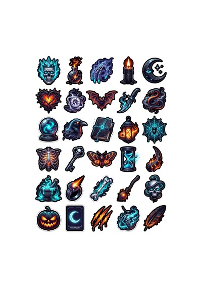 30 Adet Neon Gotik Karanlık Fantezi Sticker Seti - Laptop Defter Telefon Çok Renkli