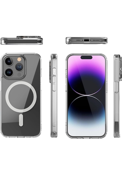 Apple Uyumlu iPhone 15 Pro Max Kılıf Magsafe Özellikli Darbe Emici Şeffaf