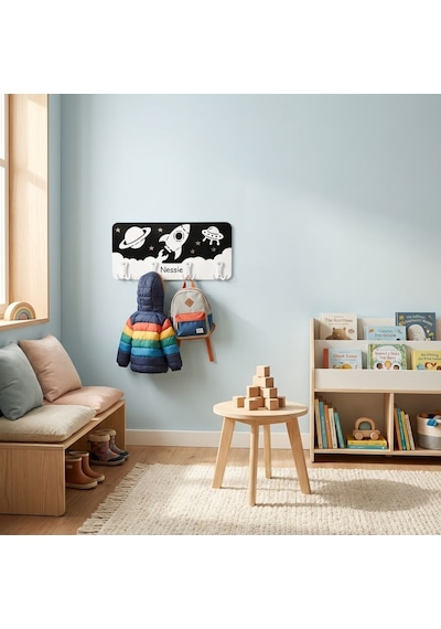 Premium Montessori Katmanlı Çocuk Odası Askılığı - Özgüven Destekleyici Özel Tasarım Siyah - Beyaz