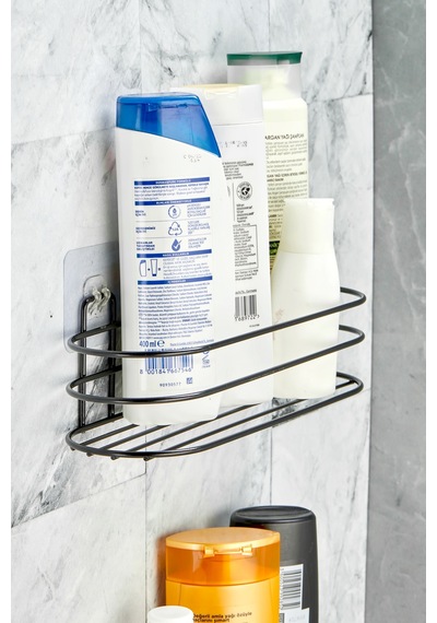 Yapışkanlı Siyah Banyo Düzenleyici Şampuanlık Sabunluk Oval Banyo Duş Organizer Siyah Diğer