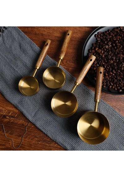 4'lü Ahşap Saplı Gold Lüks Ölçü Kaşığı - Ölçü Kabı