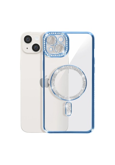 Apple iPhone Uyumlu-  15 Kılıf Joke Simli Magneticsafe Kılıf - Mavi