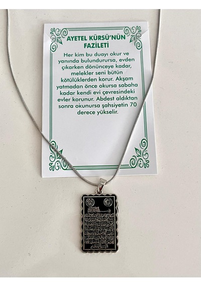 Ayetel Kürsü Ve Faziletleri Dua Temalı Manevi Koruyucu Dini Çelik Kolye Gümüş