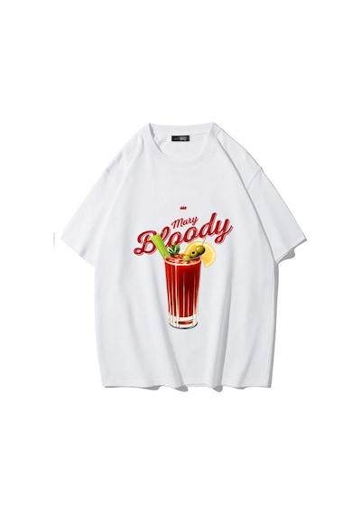 Brz Collectıon Brz Collection Unisex Oversize Bloody Mary T-shirt Beyaz